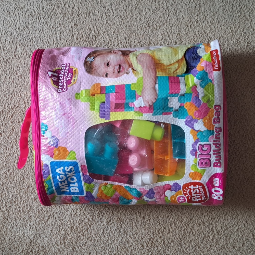 MEGA BLOKS Fisher-Price Toy Blocks Pink Big Building Bag with Storage